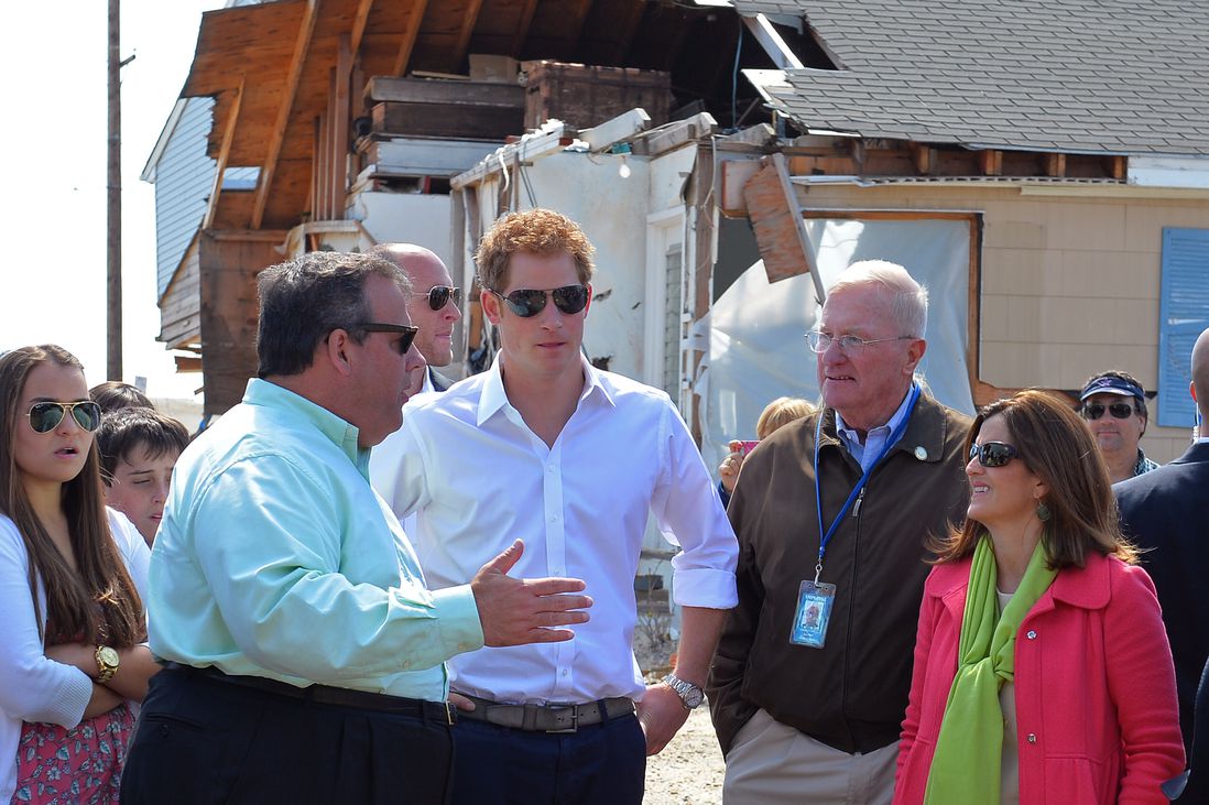 Prince Harry with Governor of New Jersey Chris Christie meets local residents during his visit to Mantoloking